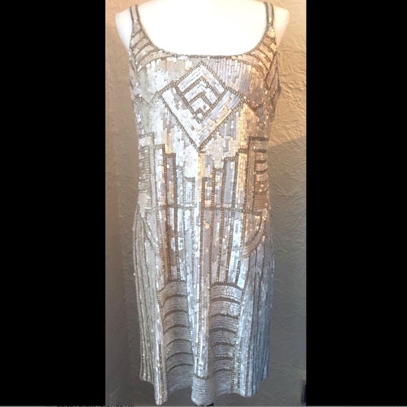 Adrianna Papell Dresses & Skirts - Adrianna Papell Sequins Dress Gatsby 14 P SILVER